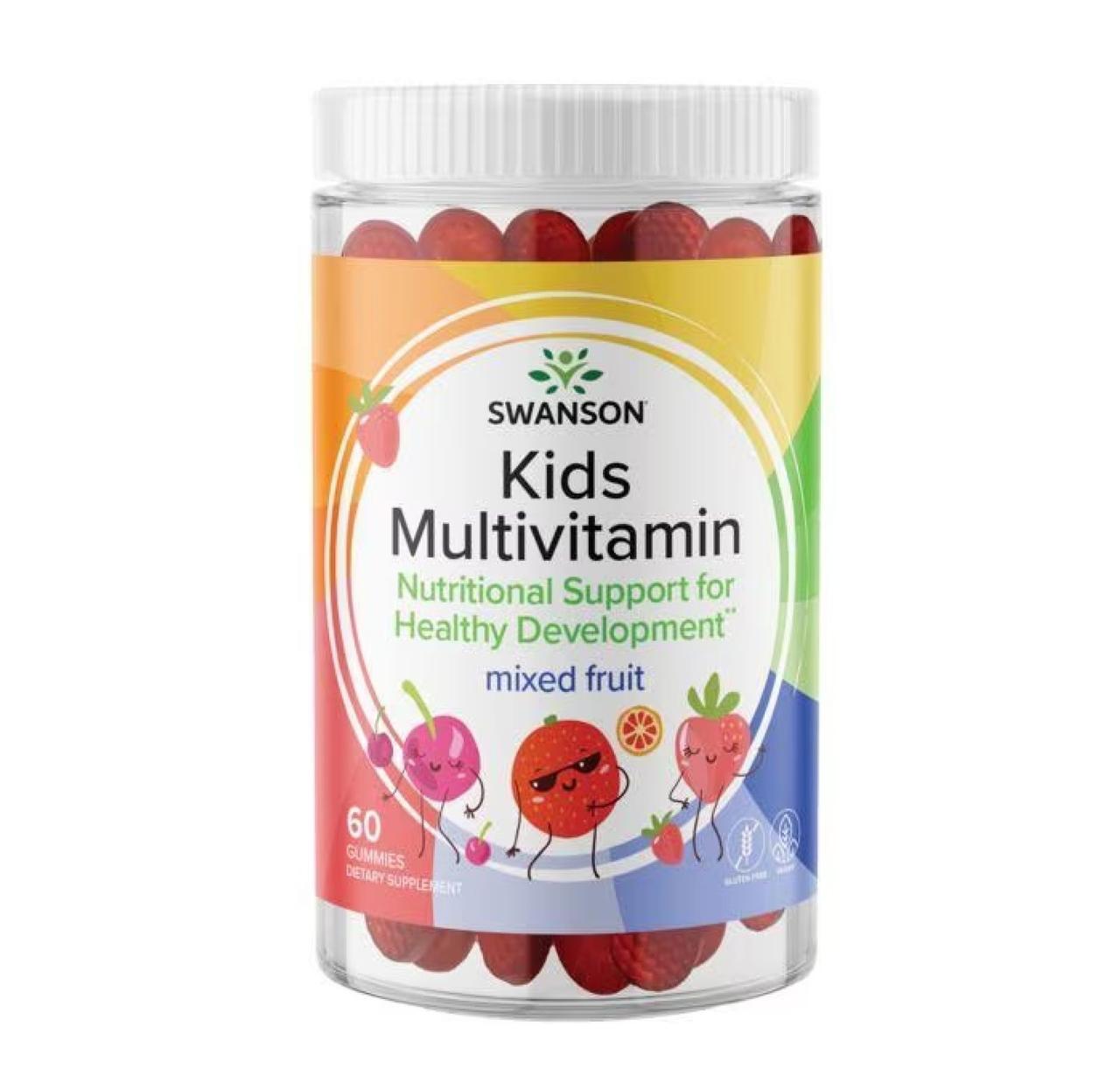 Мультивітаміни для дітей, фруктове асорті Swanson Kids Multivitamin, 60 жувальних таблеток, фото 1