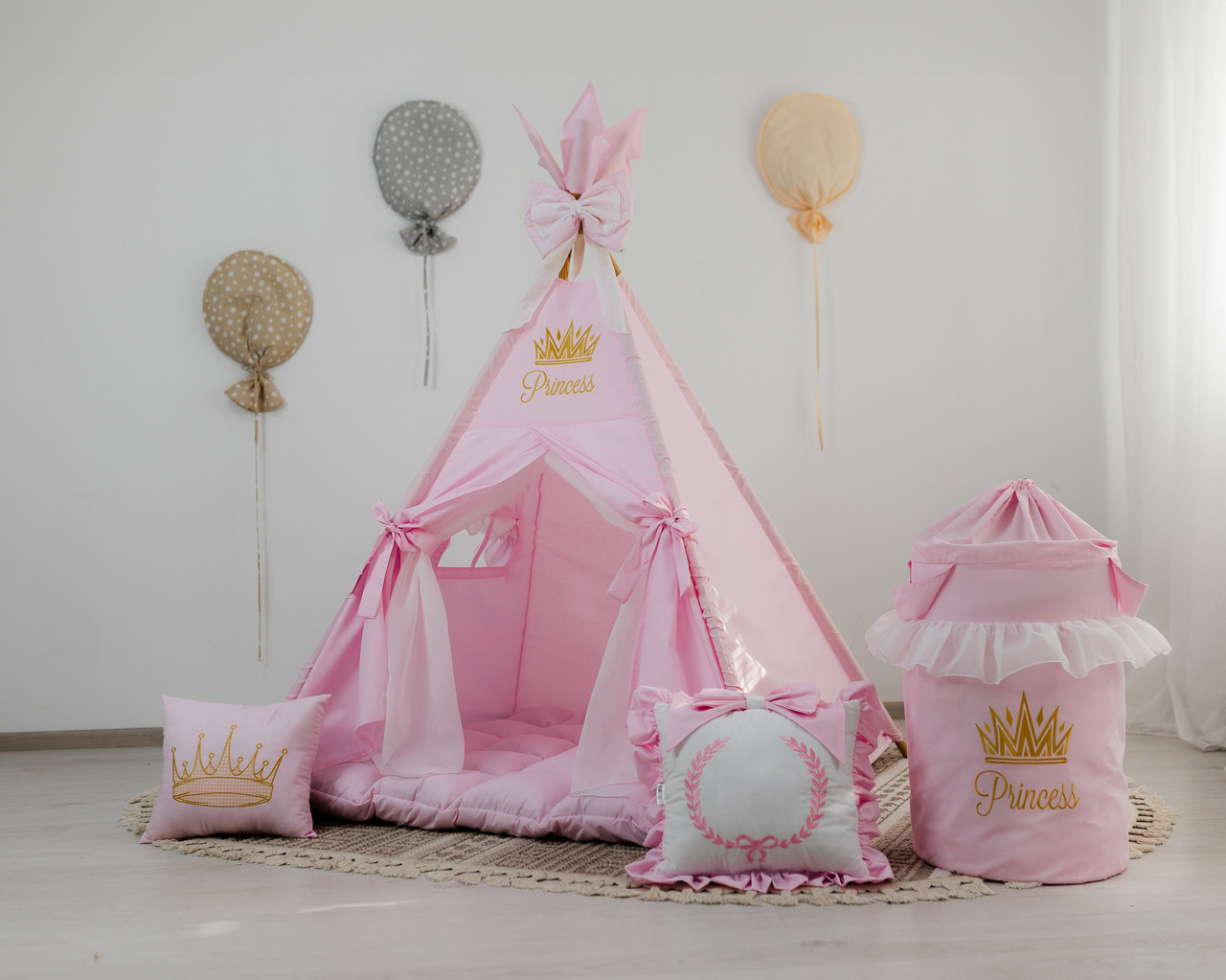 Вігвам та аксесуари великий ігровий намет для дітей курінь Принцеса БОН БОН + кошик Повний комплект!, фото 1