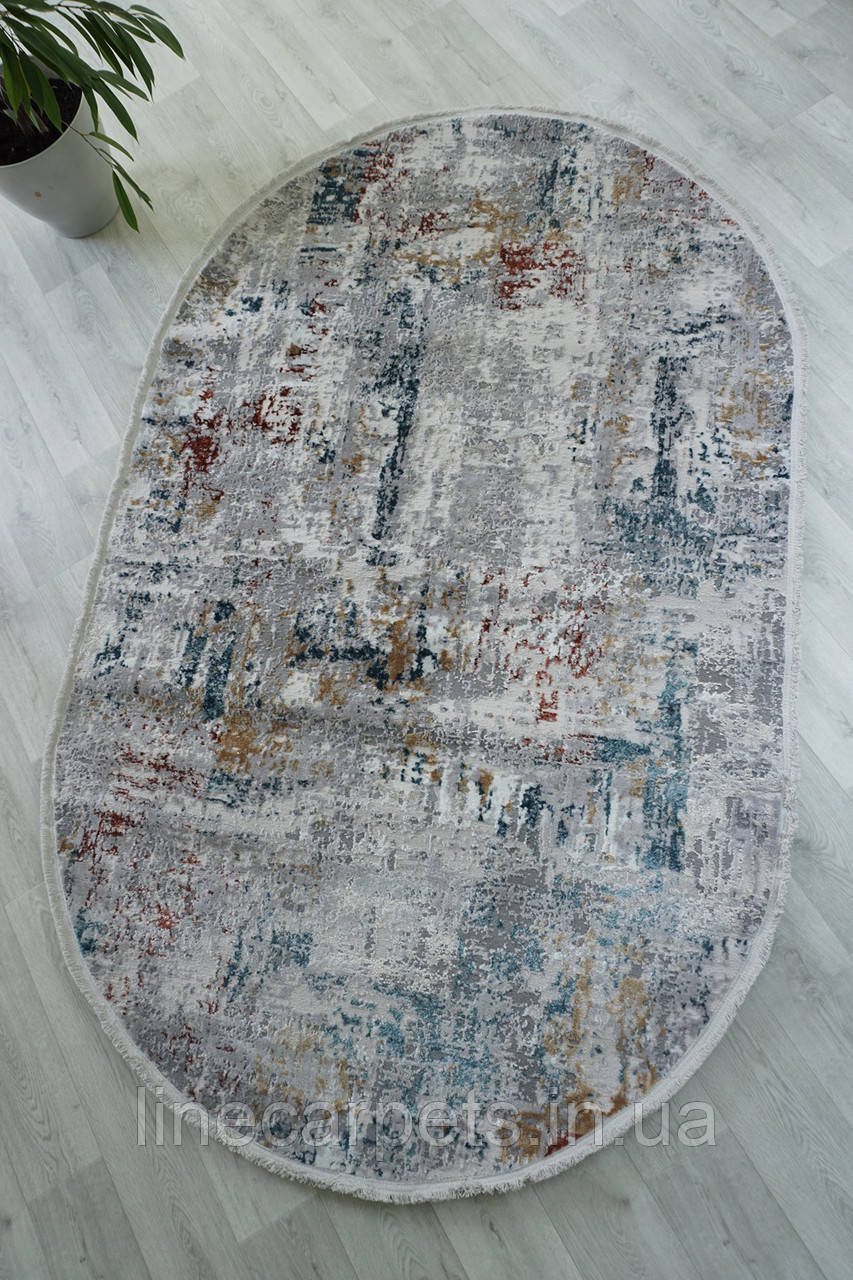 Овальний турецький килим VOYAGE 2402A BLUE-TERRACOTTA, фото 1