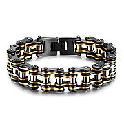 Чоловічий браслет RESTEQ із нержавіючої сталі у вигляді мотоциклетного ланцюга, чорно-золотий