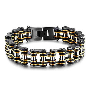 Чоловічий браслет RESTEQ із нержавіючої сталі у вигляді мотоциклетного ланцюга, чорно-золотий, фото 1
