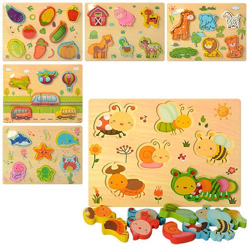 Дерев'яна іграшка Рамка-вкладиш, пазли, мікс різновидів MD 1186, фото 1