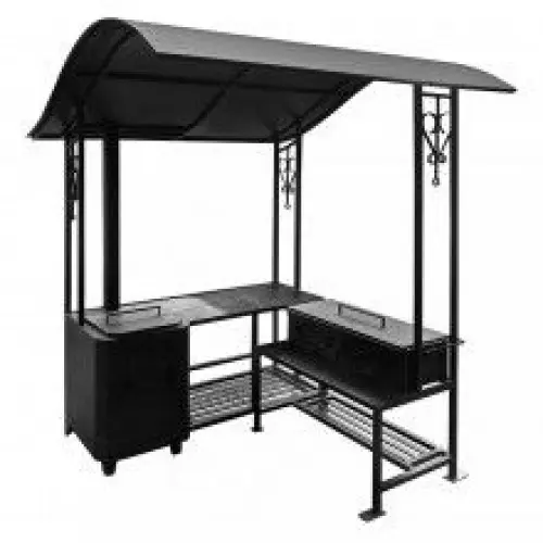 Мангальний комплекс VESUVI 13 з жароміцного металу з полицями, столами, піччю, дахом у кілька рівнів, фото 1