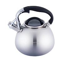 Чайник 3л нержавіюча сталь зі свистком з бакеліт.ручкою (ручка:чорний) 0674 KAMILLE