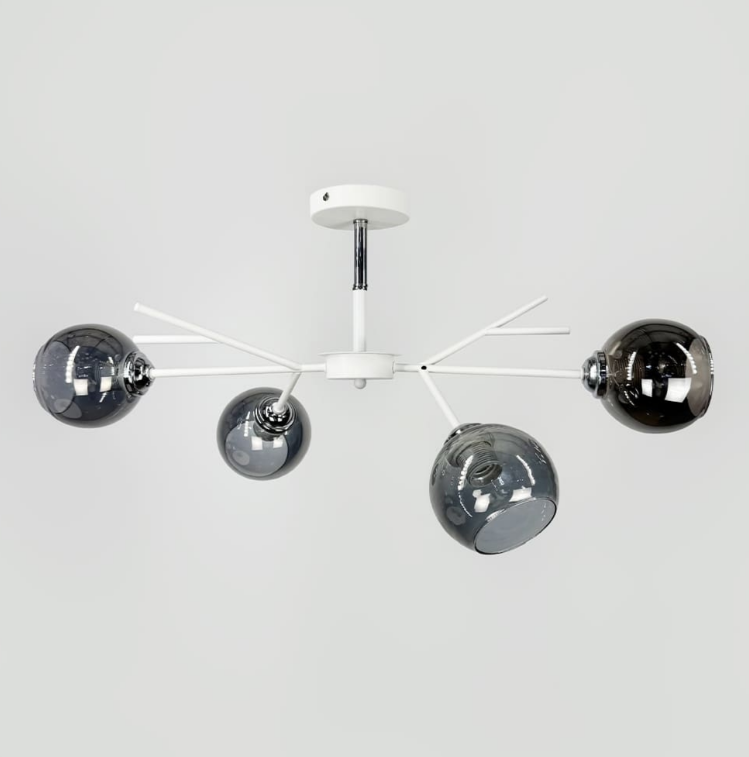 Люстра на 4 графітових плафони в білому корпусі 75х22 см 088N/4 WT+CH+GR, фото 1