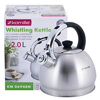 Чайник 2л зі свистком з бакеліт.ручкою (ручка:чорний) 0694BN KAMILLE