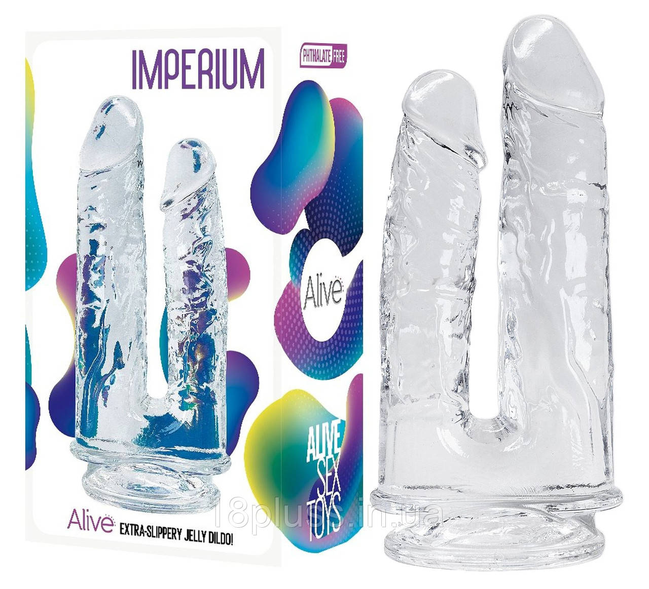 Прозорий подвійний гелевий ділдо на присосці Alive Imperium Clear Dildo – подвійне задоволення у прозорому форматі, фото 1