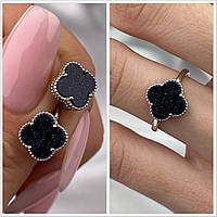 Комплект срібні сережки і кільце конюшиною