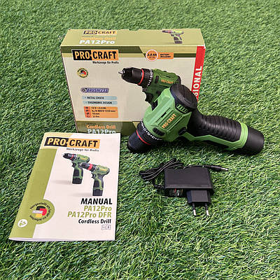 Безщітковий шуруповерт Procraft PA12Pro (12В, 2Аг, 22Нм, 1 АКБ) Акумуляторний шуруповерт Прокрафт PA-12Pro