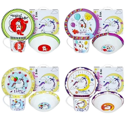 Набір дитячого посуду Єдиноріг 3 пр.:(тарілка d19см/миска 380мл/чашка 250мл) 5144 S&T