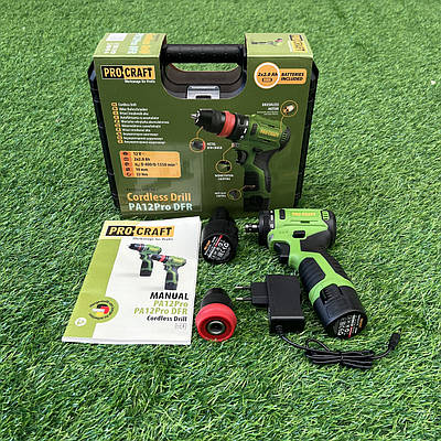 Безщітковий шуруповерт Procraft PA12Pro DFR (12В, 2Аг, 22Нм, 2 АКБ) зі змінним металевим патроном