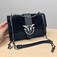 Замшевий клатч жіночий синій маленька сумка пінко на ланцюжку крос боді через плече сумочка 23х14х8 см
