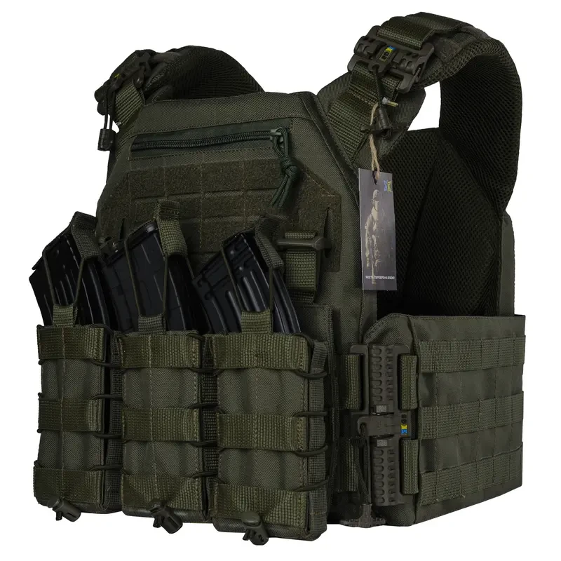 Плитоноска Warmor gen.3 Pro Олива. Сиcтема швидкого скидання. 3 підсумки, фото 1