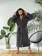 Теплый мужской махровый халат с капюшоном