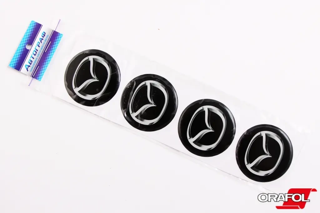 Наклейка на ковпак 55мм силікон Mazda чорна Автограф (4 шт.), фото 1