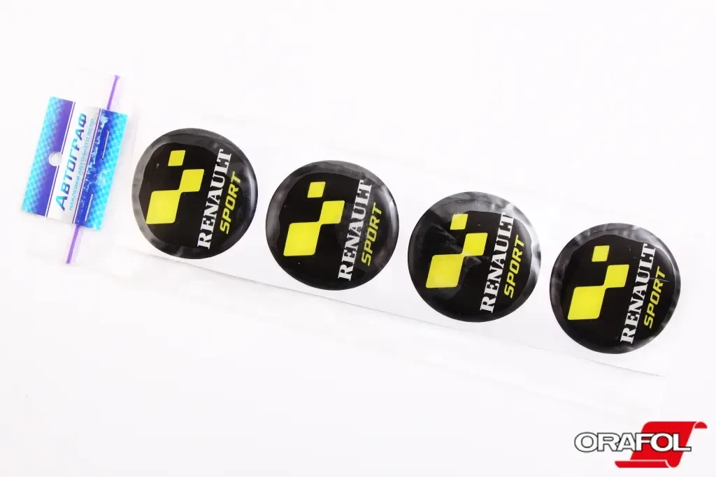 Наклейка на ковпак 55мм силікон Renault Sport жовта Автограф (4 шт.), фото 1
