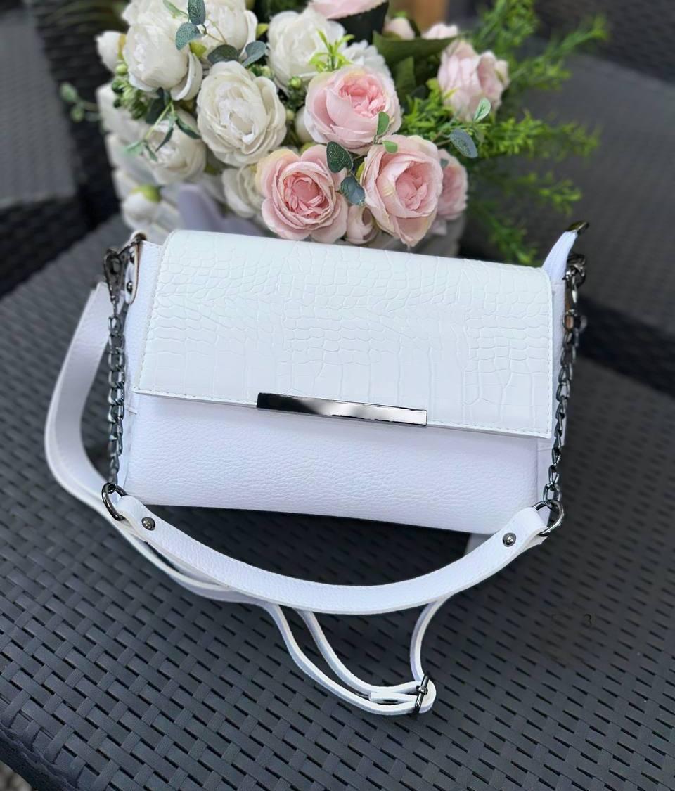 Жіноча сумочка через плече на довгому ремені крос-боді сумка клатч біла екошкіра, фото 1