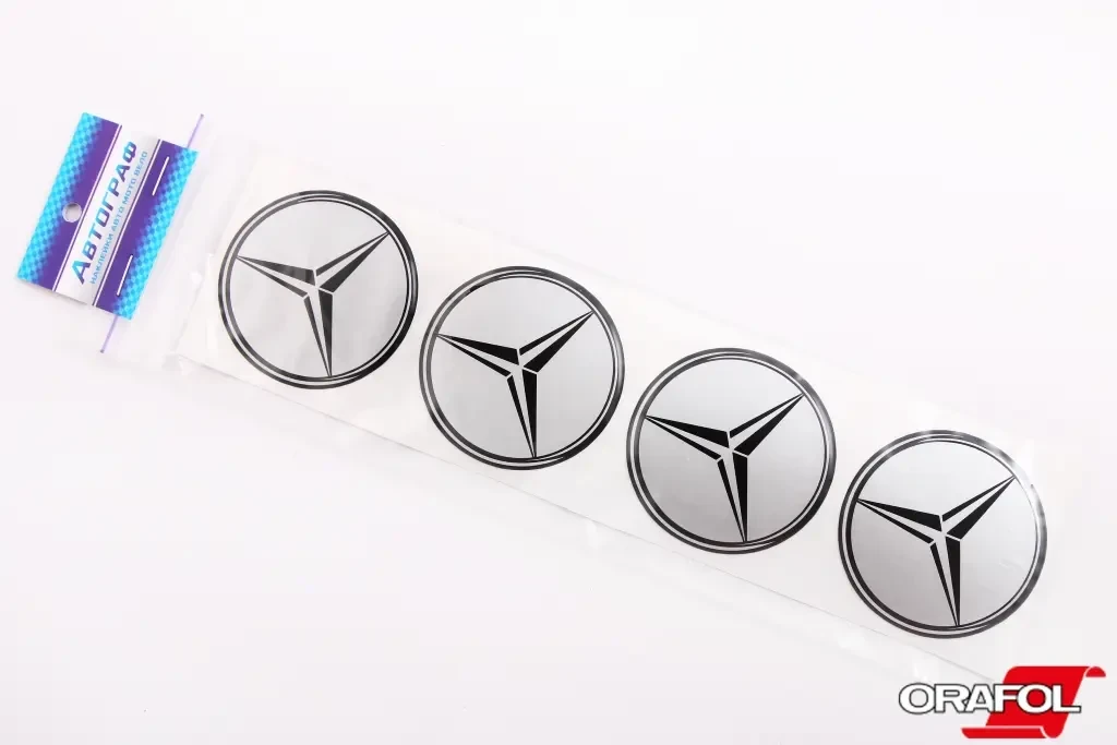 Наклейка на ковпак 55мм силікон Mercedes-Benz срібл. Автограф (4 шт.), фото 1