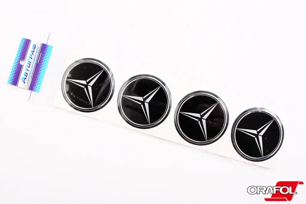 Наклейка на ковпак 70мм силікон Mercedes-Benz чорна Автограф (4 шт.), фото 1