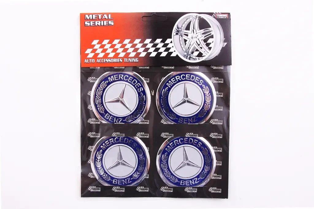 Наклейка на ковпак 60мм Mercedes-Benz синя (4 шт.), фото 1