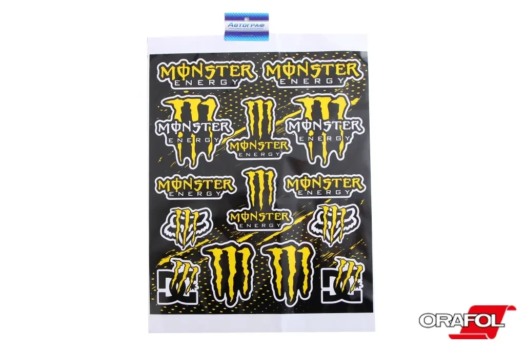 Наклейка Набір на мопед Monster Energy жовтий Автограф, фото 1