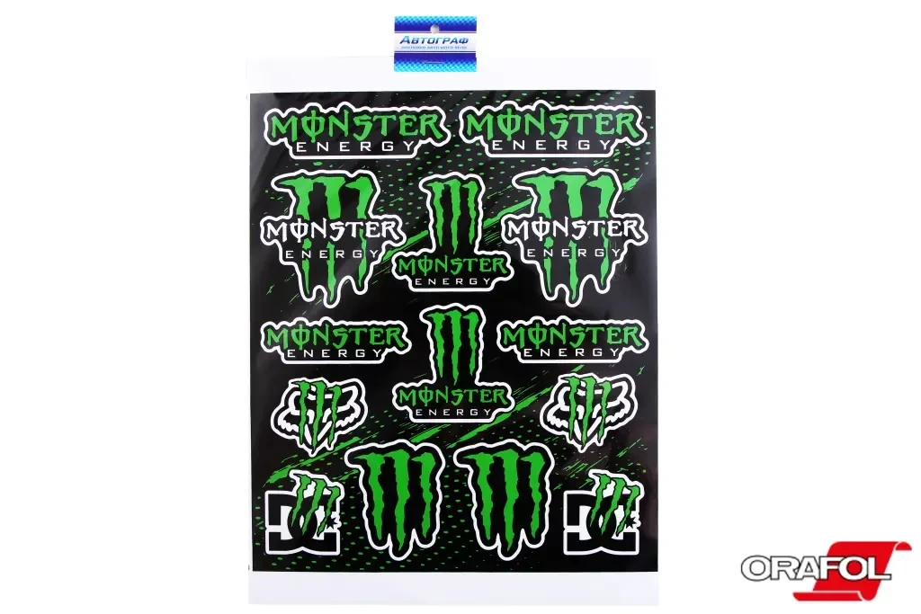 Наклейка Набір на мопед Monster Energy зелений Автограф, фото 1