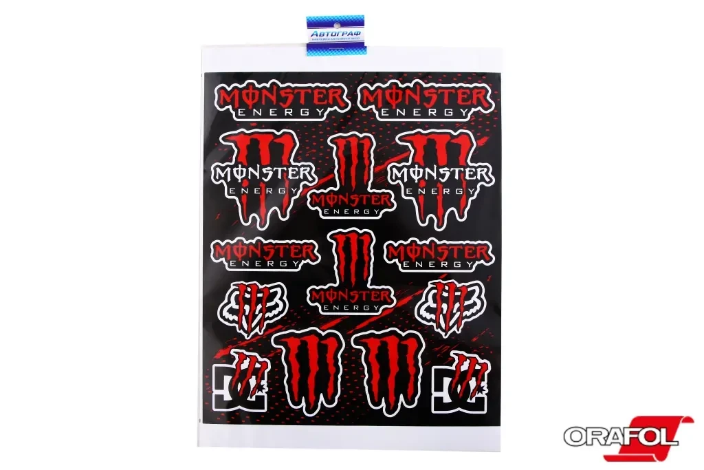 Наклейка Набір на мопед Monster Energy червоний Автограф, фото 1