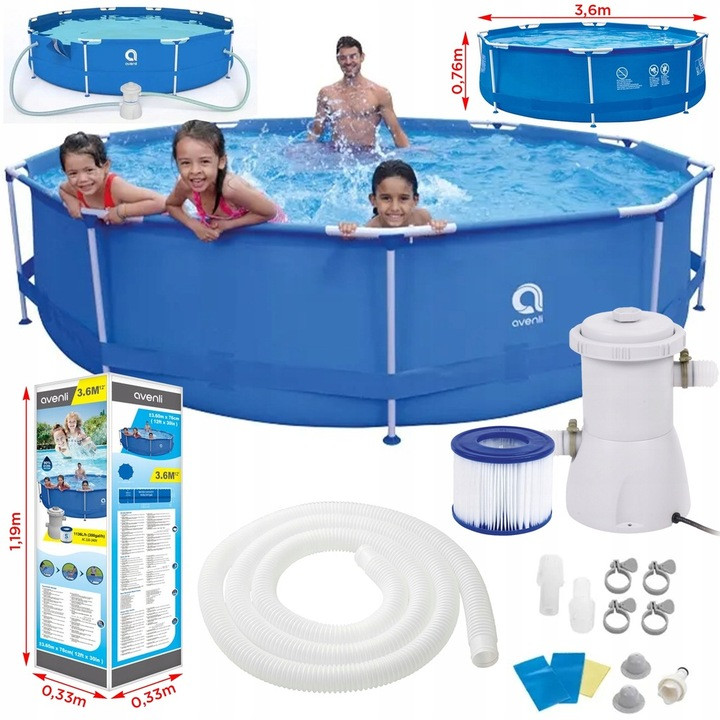 Каркасний басейн Avenli 360×76 см з насосом і фільтром, фото 1