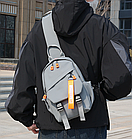 Сумка чоловіча сіра бананка нейлон слінг вологозахищений чоловічий однолямочний сірий рюкзак текстиль, фото 6