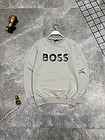 Свитшоты Hugo Boss мужские, Повседневная кофта без капюшона Хуго Босс демисезонная, Регланы серого цвета