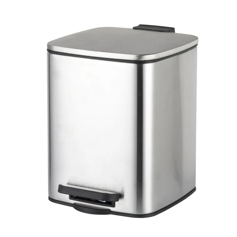 Відро для сміття з плавним закриванням квадратне Zerix Kubix-TC0106 SS Color 6 л колір неіржавка сталь (ZX588, фото 1