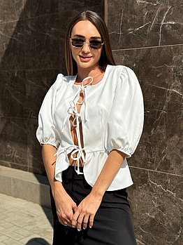 Елегантна жіноча блузка з рукавами-ліхтариками Молочний