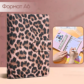 Блокнот-планер для фінансів формат А6, планер бюджету та зберігання грошей, органайзер леопардовий з рожевим