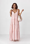 Літній вільний жіночий сарафан на тонких бретелях в смужку рожевий довгий сарафан розмір М\Л, фото 2