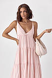 Літній вільний жіночий сарафан на тонких бретелях в смужку рожевий довгий сарафан розмір М\Л, фото 4