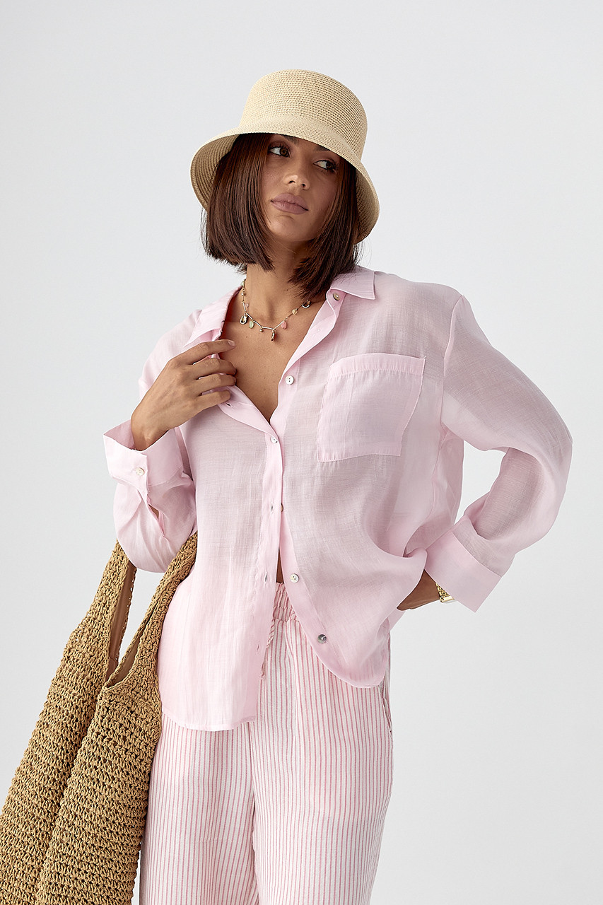 Прозора сорочка з декоративними ґудзиками на спині - рожевий цвет, S (є розміри), фото 1