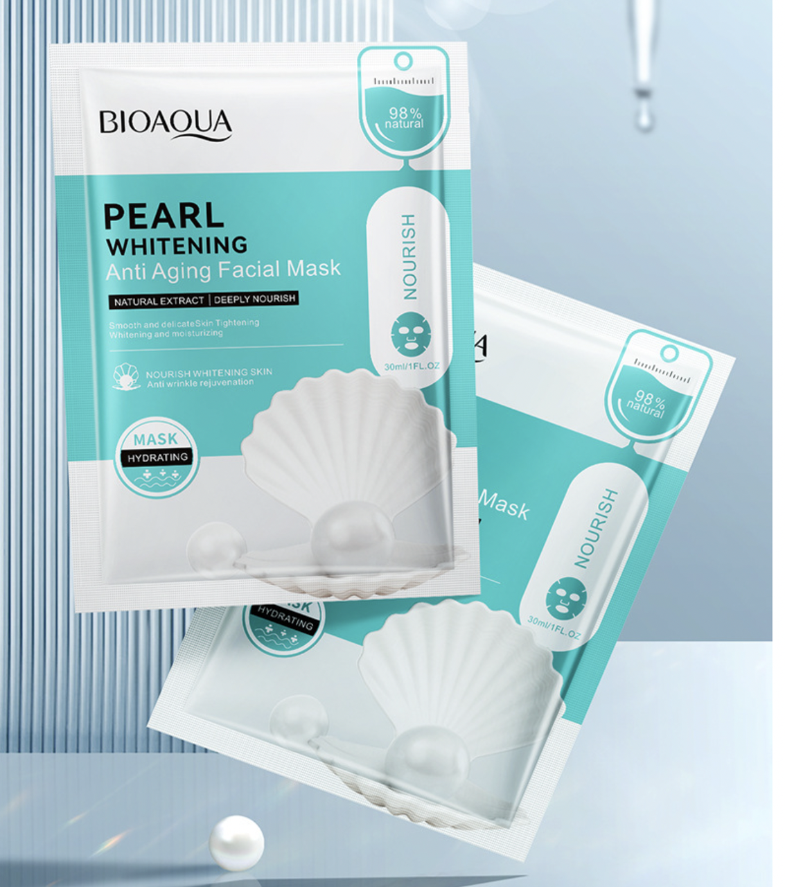 Відбілююча тканинна маска для обличчя з екстрактом пилу перлин Bioaqua Pearl Whitening Anti Aging Mask, 30 г