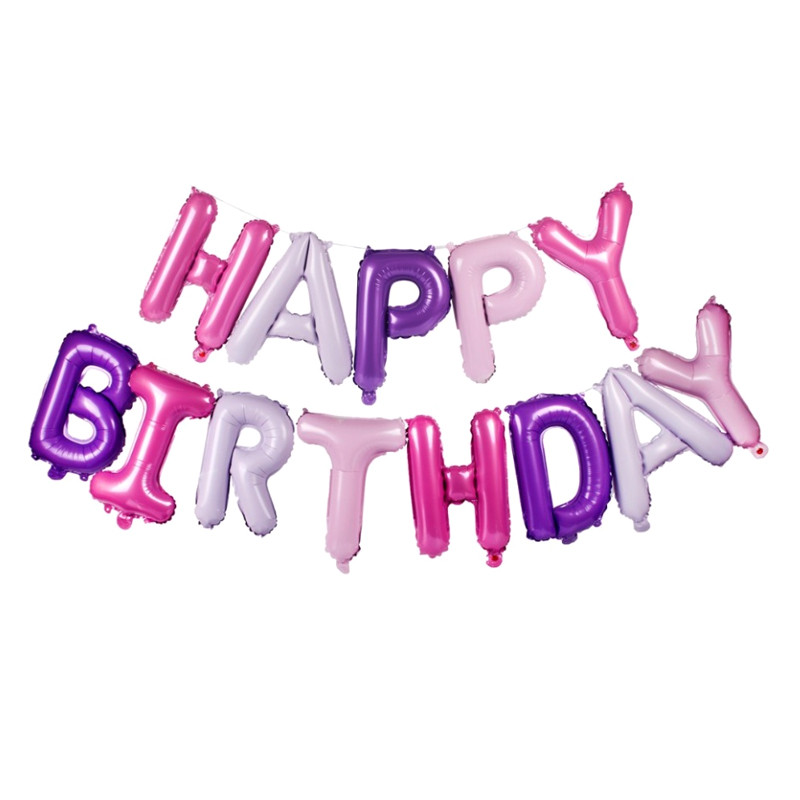 Фольговані кулі літери HAPPY BIRTHDAY 16" (40см) упаковка, Рожево-бузковий матовий