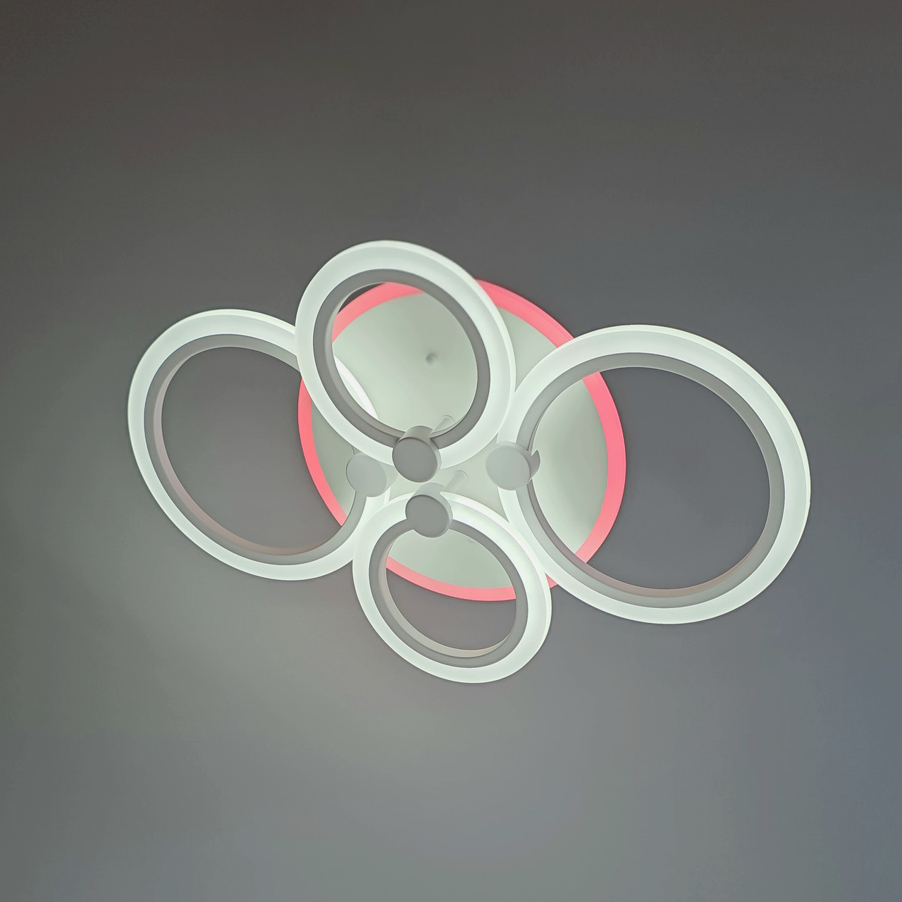 Світлодіодна люстра 76 Вт на пульті д/у з діммером і підсвічуванням підстави колір каркасу білий D-A9133/4WH LED 3color, фото 1