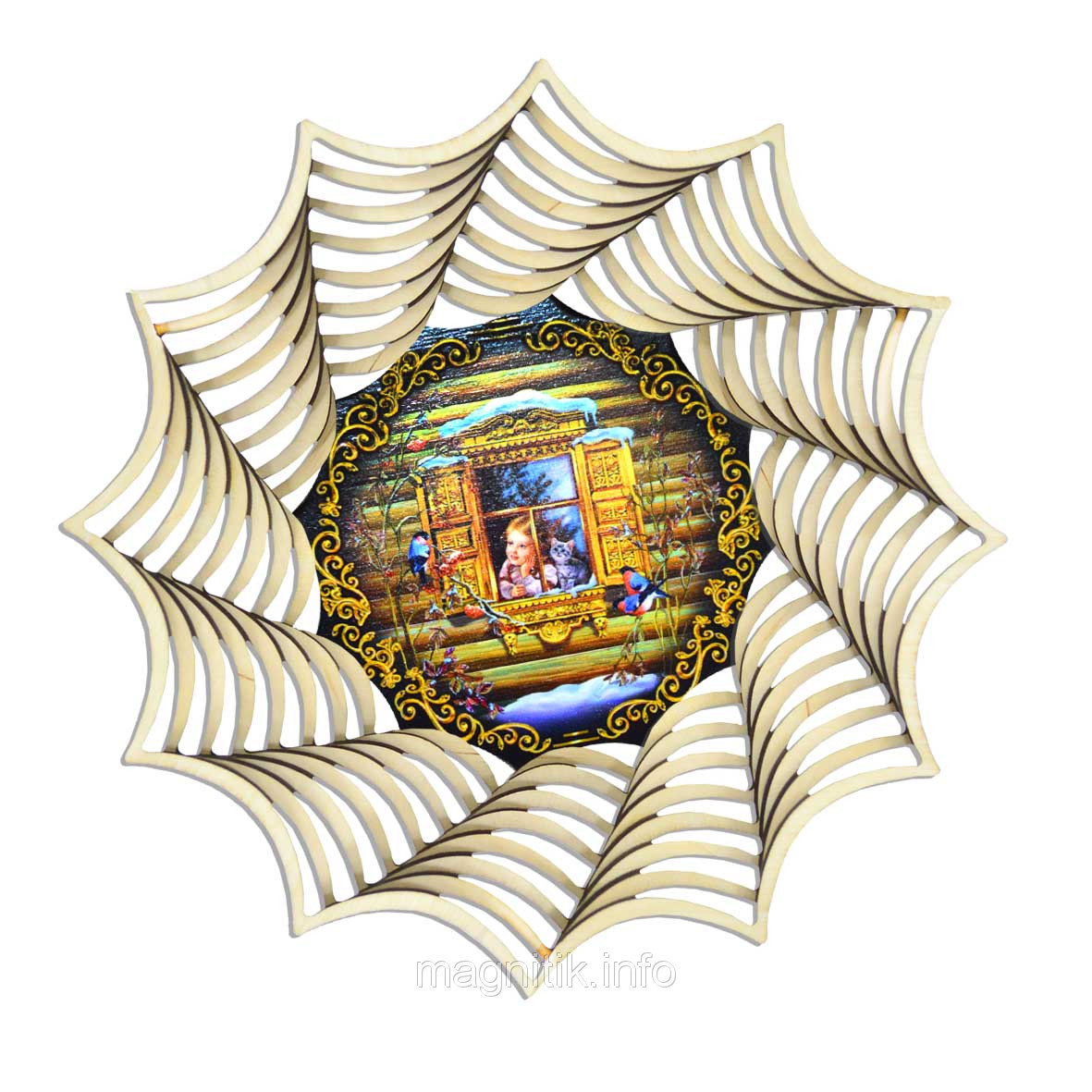 Дерев'яна сухарниця С5 "Дівчинка з кошеням у вікні", фото 1