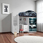 Ліжко горище Суперкар, ліжко горка з робочою зоною, ліжко кімната з шафою, фото 7