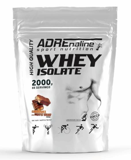 Протеїн ADRENALINE WHEY ISOLATE 2000 грамів Смак: карамель-горіхи