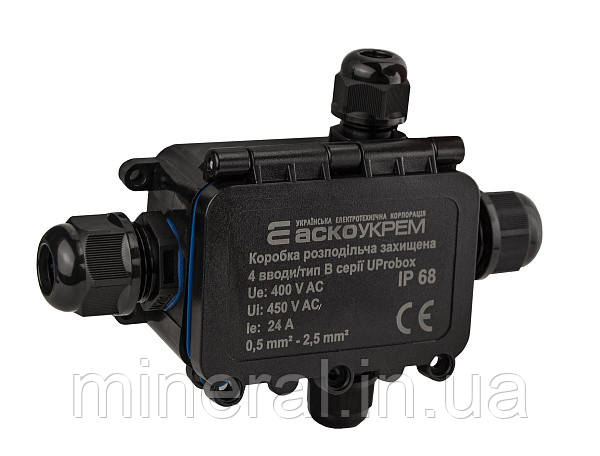 Коробка розподільча захищена, 4 вводи, тип В, IP68 серії UProbox |пиловологозахищена, АСКО-УКРЕМ (A0280010004)
