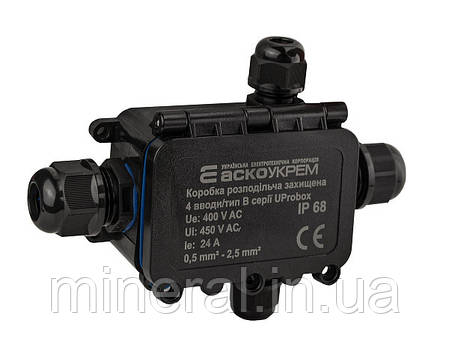 Коробка розподільча захищена, 4 вводи, тип В, IP68 серії UProbox |пиловологозахищена, АСКО-УКРЕМ (A0280010004), фото 1