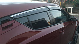 Дефлектори вікон (вітровики) для Toyota C-HR / CHR 2017-2023 з нерж. хром полоскою (HAWK)