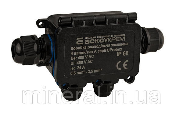 Коробка розподільча захищена, 4 вводи, тип А IP68 серії UProbox |пиловологозахищена, АСКО-УКРЕМ (A0280010003)