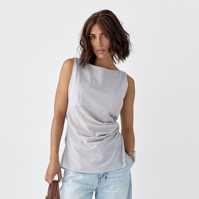 Віскозна жіноча майка з асиметричним низом з гумкою для волосся сіра блузка топ на літо, фото 1