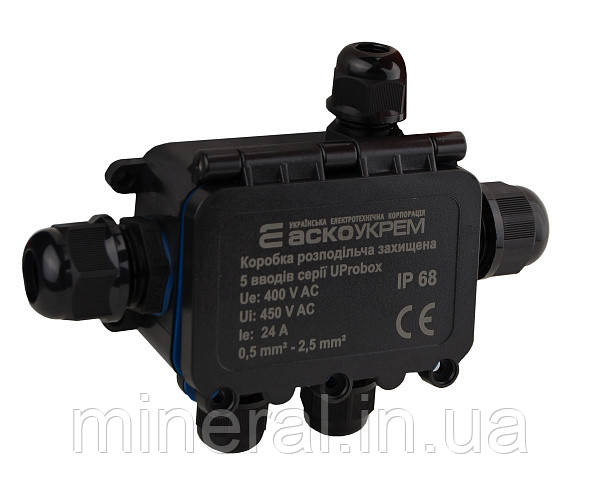 Коробка розподільча захищена, 5 вводів, IP68 серії UProbox |пиловологозахищена, АСКО-УКРЕМ (A0280010005)