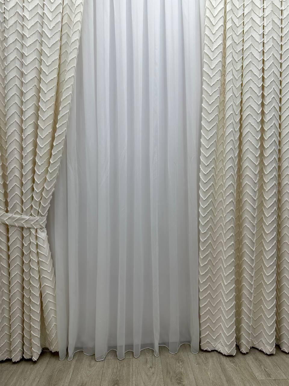 Штора з візерунком "Скандинавія" преміум якості, колір молочний, фото 1