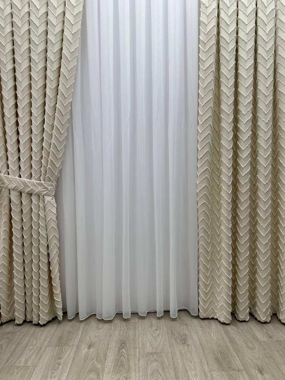 Штора з візерунком "Скандинавія" преміум якості, колір кремовий, фото 1